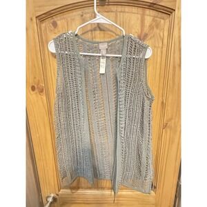 Chicos Green Lace Novelty Vest Sleeveless Button Front Size 0‎ Boho Classic